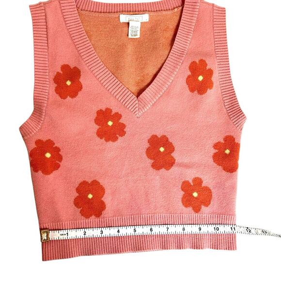 FULL TILT Knit Pink Floral Sweater Sleeveless Top Size M Boho Retro - Picture 5 of 6